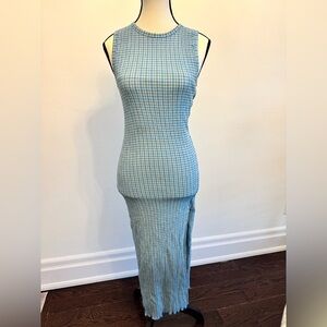 ARITZIA: Elegant Blue and Light Green Checkered Dress